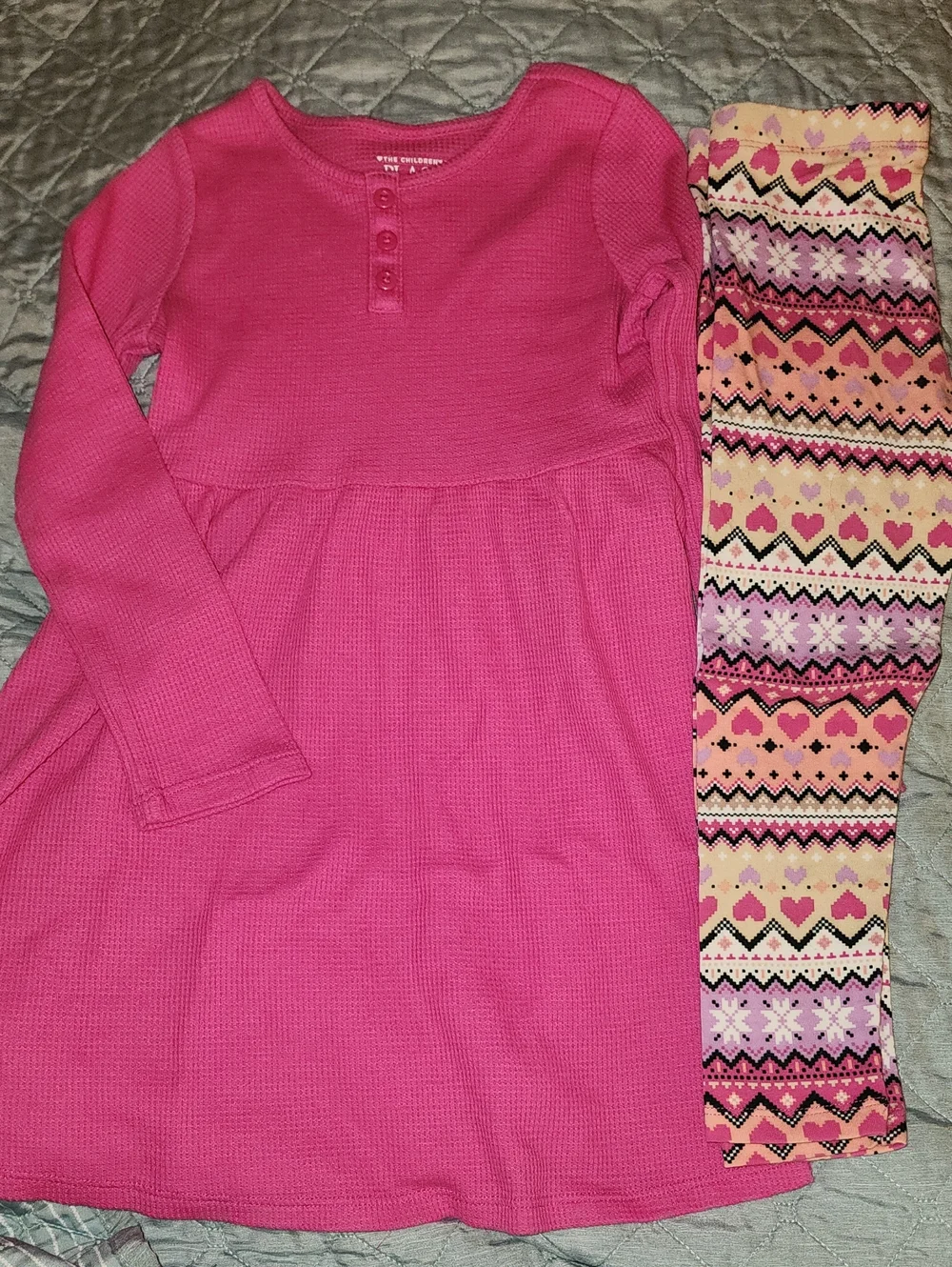 Sz 4 The Children's Place Pink Thermal Dress and Fair Isle Patterned Legging Set